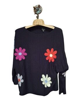 Aaeda Floral Crewneck Sweater w/Felted Flowers Ladies large Super Soft Bohemian